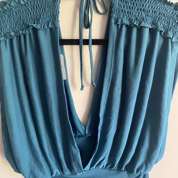 Sexy turquoise sleeveless deep V front and back Free People top NWT - Picture 2 of 3
